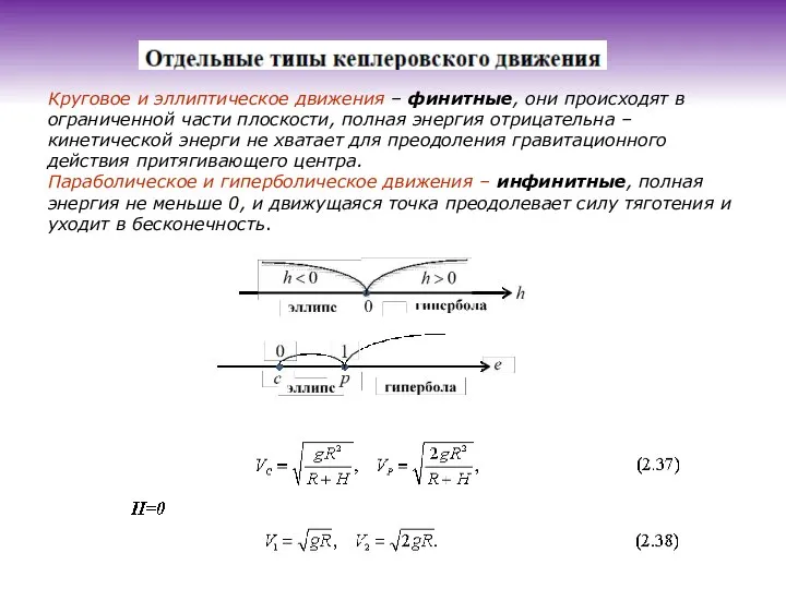 Круговое и эллиптическое движения – финитные, они происходят в ограниченной части