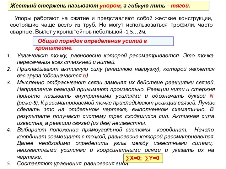 Жесткий стержень называют упором, а гибкую нить – тягой. Упоры работают