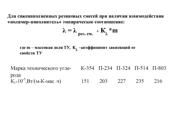 Для саженаполненных резиновых смесей при наличии взаимодействия «полимер-наполнитель» эмпирическое соотношение: где