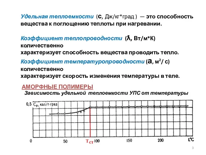 Удельная теплоемкости (с, Дж/кг*град ) — это способность вещества к поглощению