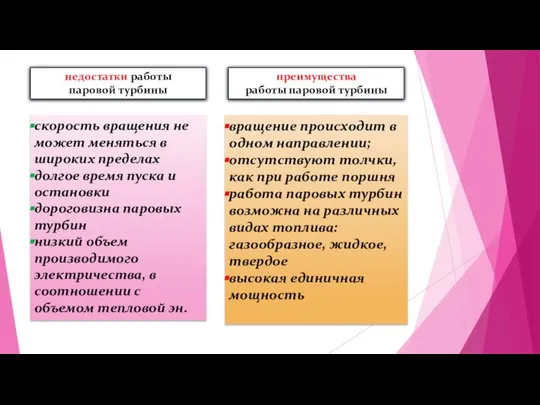 недостатки работы паровой турбины скорость вращения не может меняться в широких