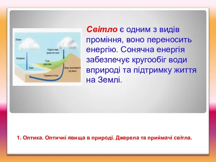 Світло є одним з видів проміння, воно переносить енергію. Сонячна енергія