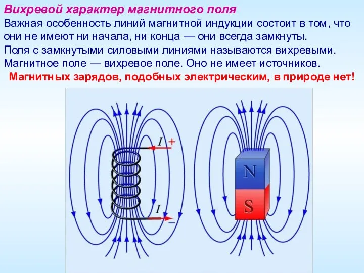 Вихревой характер магнитного поля Важная особенность линий магнитной индукции состоит в