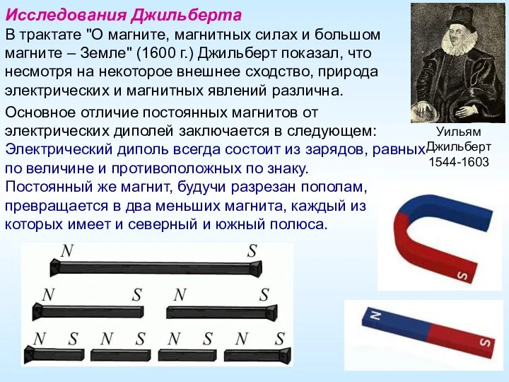 Исследования Джильберта В трактате "О магните, магнитных силах и большом магните