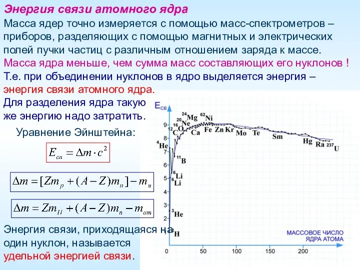 Масса ядер точно измеряется с помощью масс-спектрометров – приборов, разделяющих с