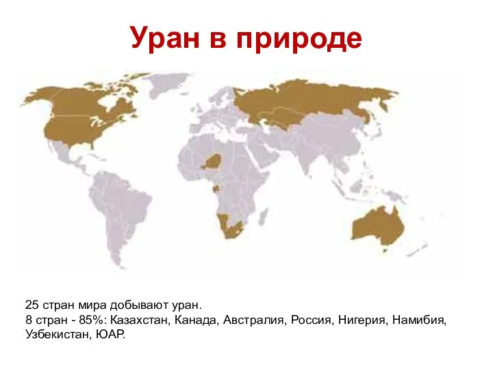 25 стран мира добывают уран. 8 стран - 85%: Казахстан, Канада,