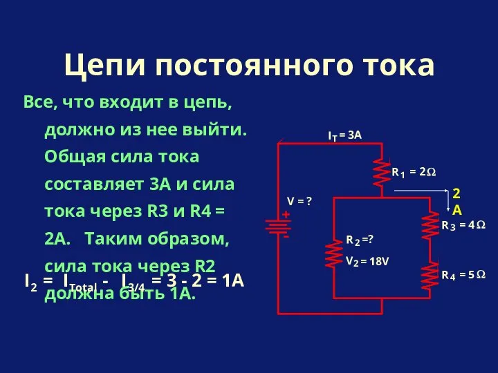 Все, что входит в цепь, должно из нее выйти. Общая сила