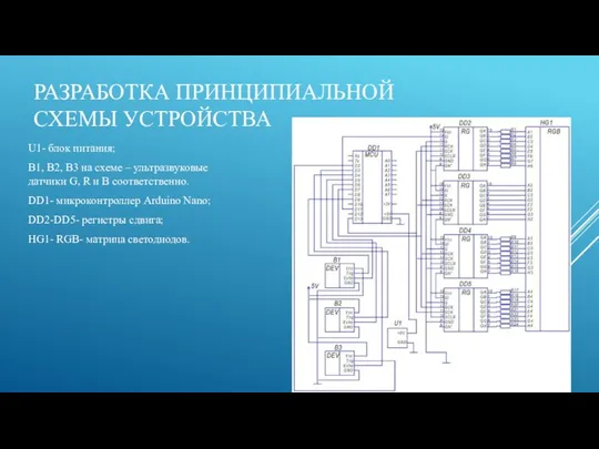 РАЗРАБОТКА ПРИНЦИПИАЛЬНОЙ СХЕМЫ УСТРОЙСТВА U1- блок питания; B1, B2, B3 на