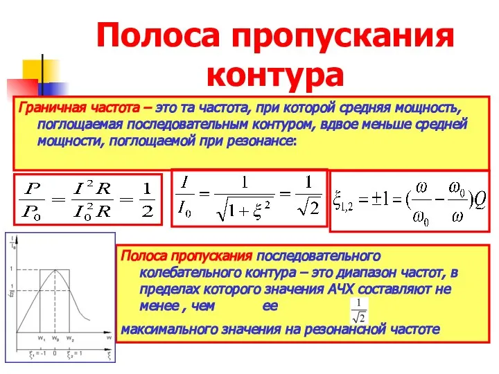 Полоса пропускания контура Граничная частота – это та частота, при которой