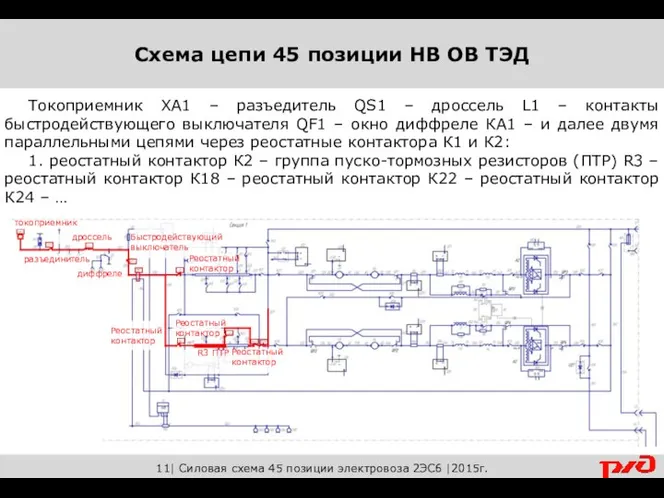 11| Силовая схема 45 позиции электровоза 2ЭС6 |2015г. Токоприемник ХА1 –