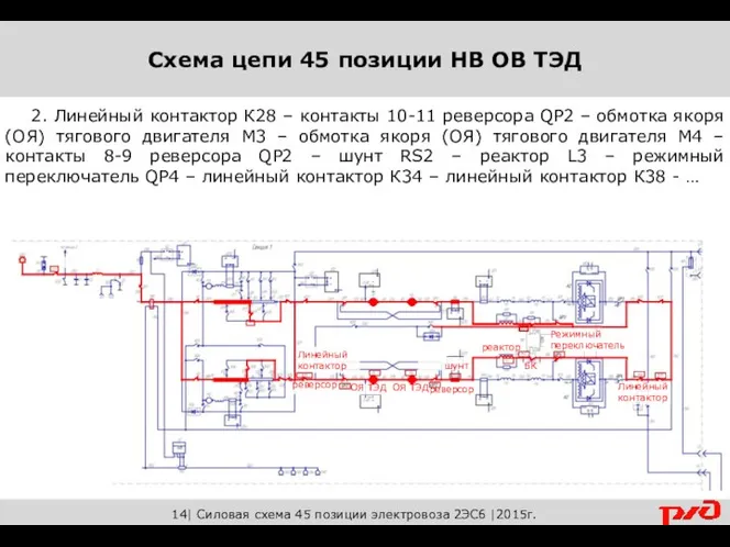 14| Силовая схема 45 позиции электровоза 2ЭС6 |2015г. 2. Линейный контактор