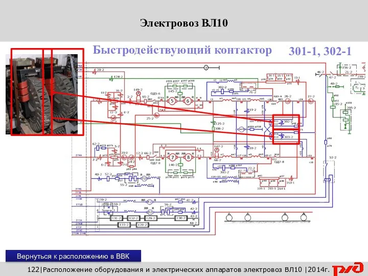 Вернуться к расположению в ВВК 122|Расположение оборудования и электрических аппаратов электровоз