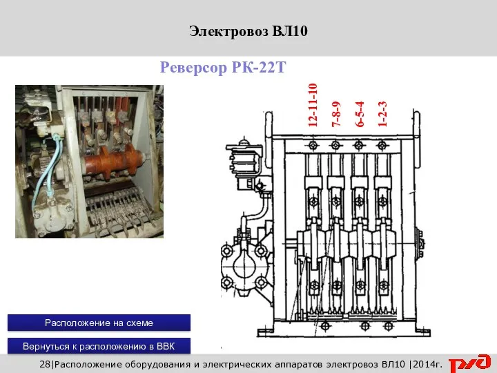 Вернуться к расположению в ВВК 28|Расположение оборудования и электрических аппаратов электровоз