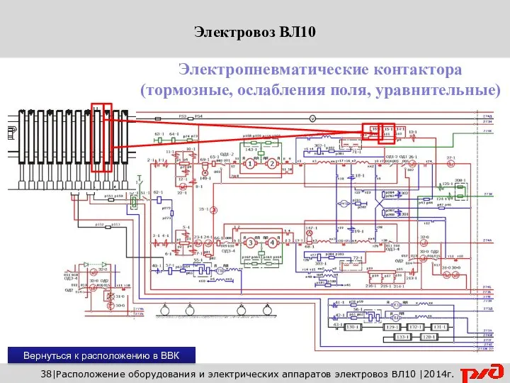 Вернуться к расположению в ВВК 38|Расположение оборудования и электрических аппаратов электровоз