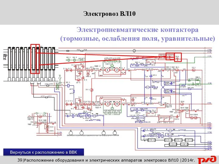 Вернуться к расположению в ВВК 39|Расположение оборудования и электрических аппаратов электровоз