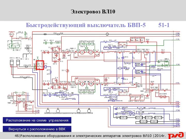 46|Расположение оборудования и электрических аппаратов электровоз ВЛ10 |2014г. Быстродействующий выключатель БВП-5