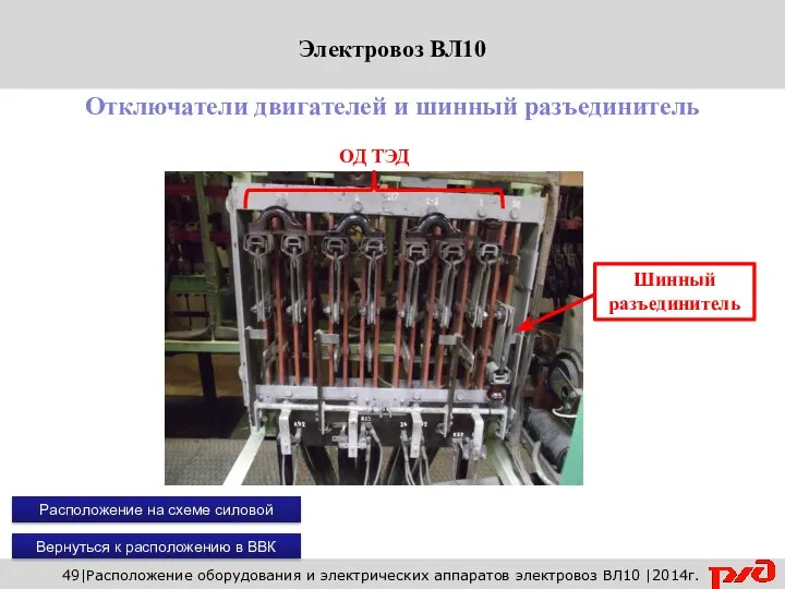 Вернуться к расположению в ВВК 49|Расположение оборудования и электрических аппаратов электровоз