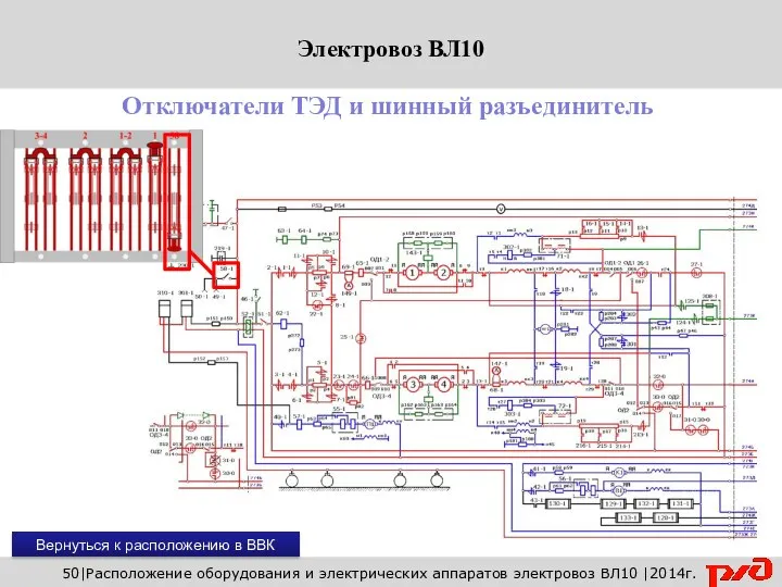 Вернуться к расположению в ВВК 50|Расположение оборудования и электрических аппаратов электровоз