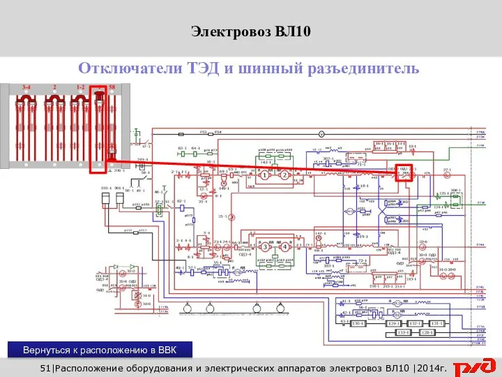 Вернуться к расположению в ВВК 51|Расположение оборудования и электрических аппаратов электровоз