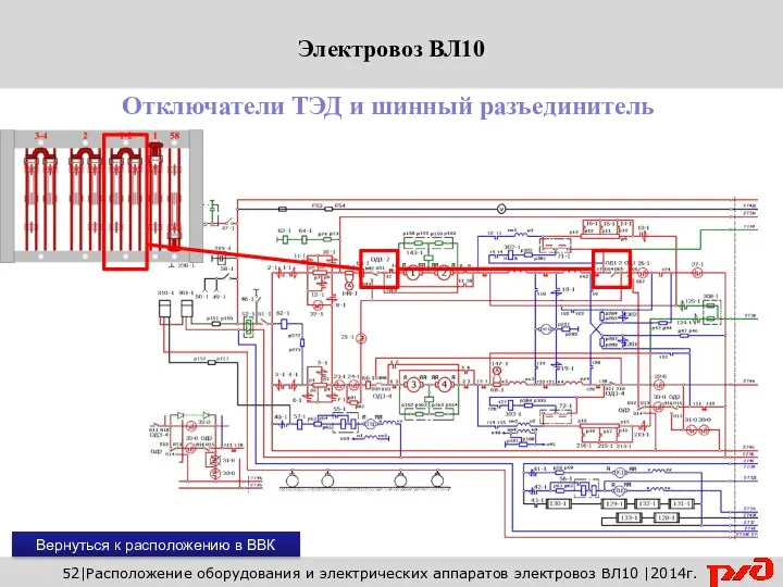 Вернуться к расположению в ВВК 52|Расположение оборудования и электрических аппаратов электровоз