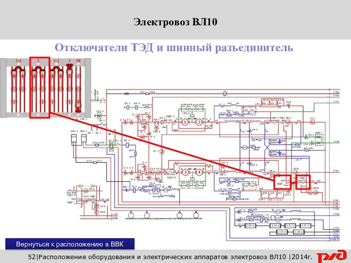 Вернуться к расположению в ВВК 52|Расположение оборудования и электрических аппаратов электровоз