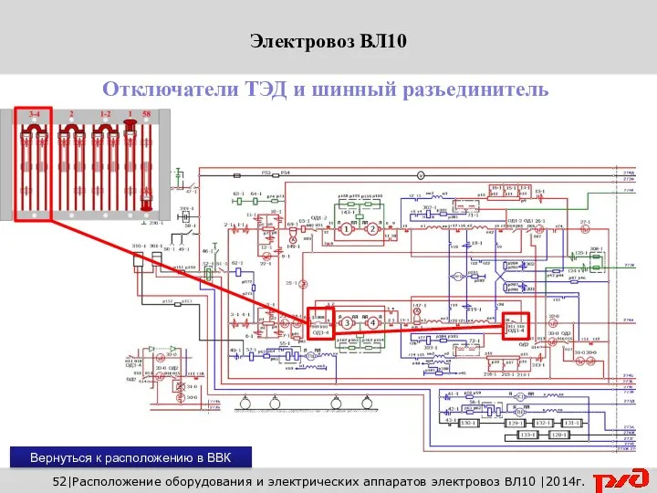 Вернуться к расположению в ВВК 52|Расположение оборудования и электрических аппаратов электровоз