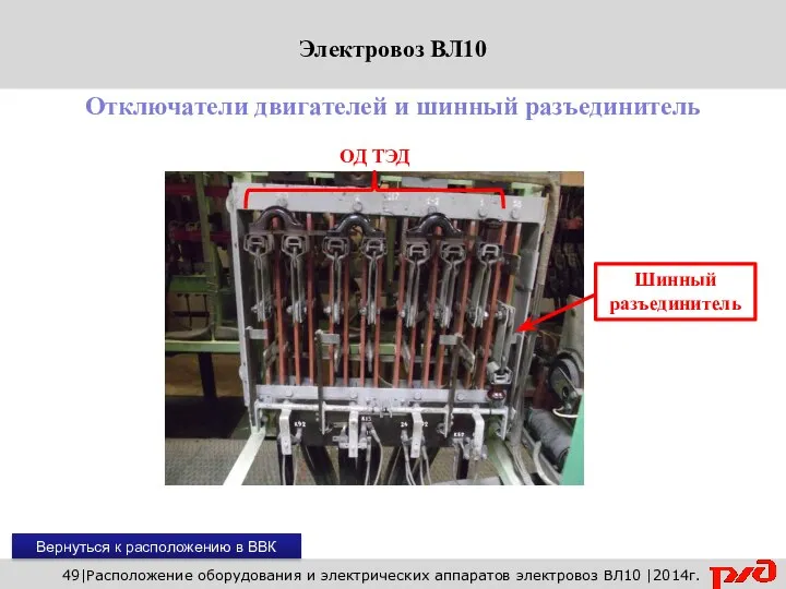 Вернуться к расположению в ВВК 49|Расположение оборудования и электрических аппаратов электровоз