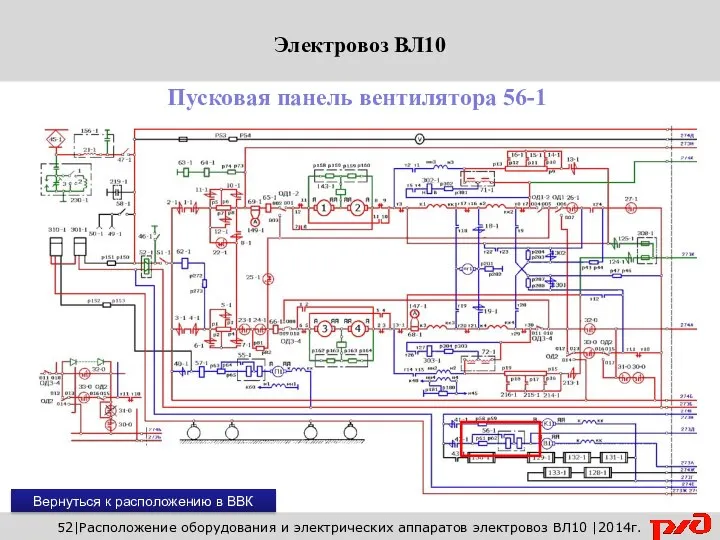 Вернуться к расположению в ВВК 52|Расположение оборудования и электрических аппаратов электровоз