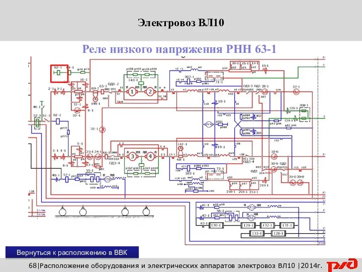 68|Расположение оборудования и электрических аппаратов электровоз ВЛ10 |2014г. Реле низкого напряжения