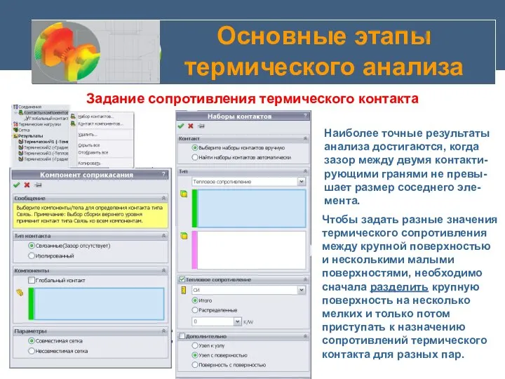 Основные этапы термического анализа Задание сопротивления термического контакта Наиболее точные результаты