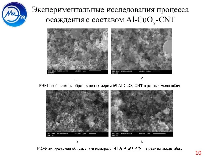 Экспериментальные исследования процесса осаждения с составом Al-CuOx-CNT