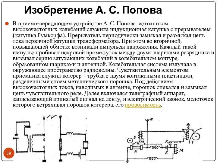 Изобретение А. С. Попова В приемо-передающем устройстве А. С. Попова источником