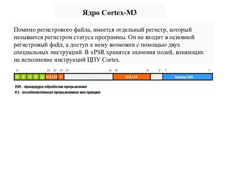 Ядро Cortex-M3 Помимо регистрового файла, имеется отдельный регистр, который называется регистром