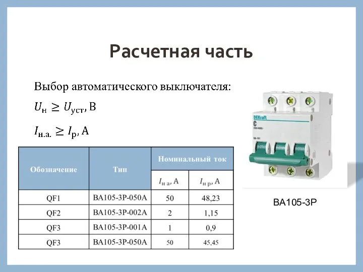 Расчетная часть ВА105-3P