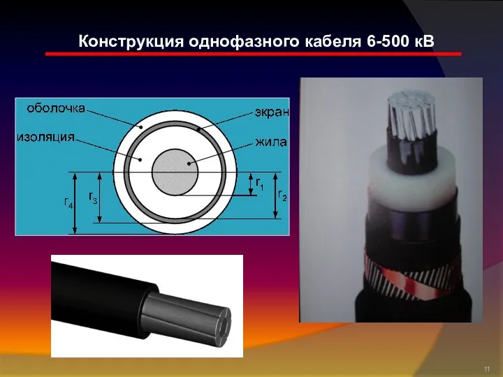 Конструкция однофазного кабеля 6-500 кВ