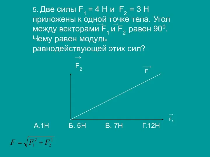 5. Две силы F1 = 4 H и F2 = 3