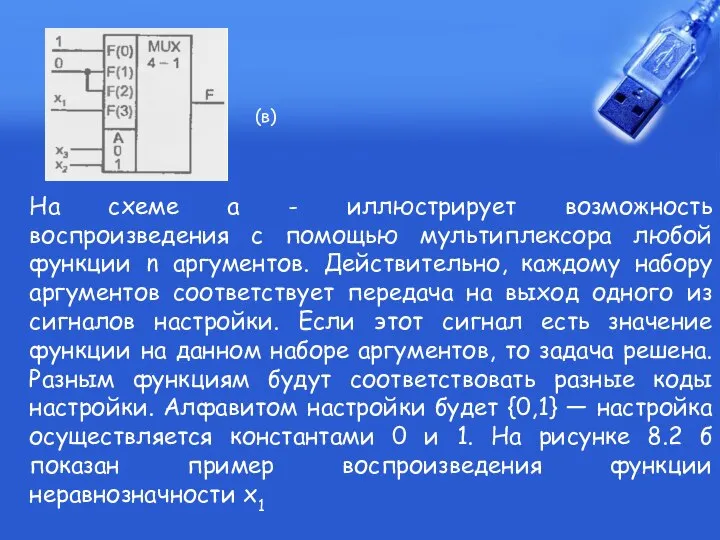 На схеме а - иллюстрирует возможность воспроизведения с помощью мультиплексора любой