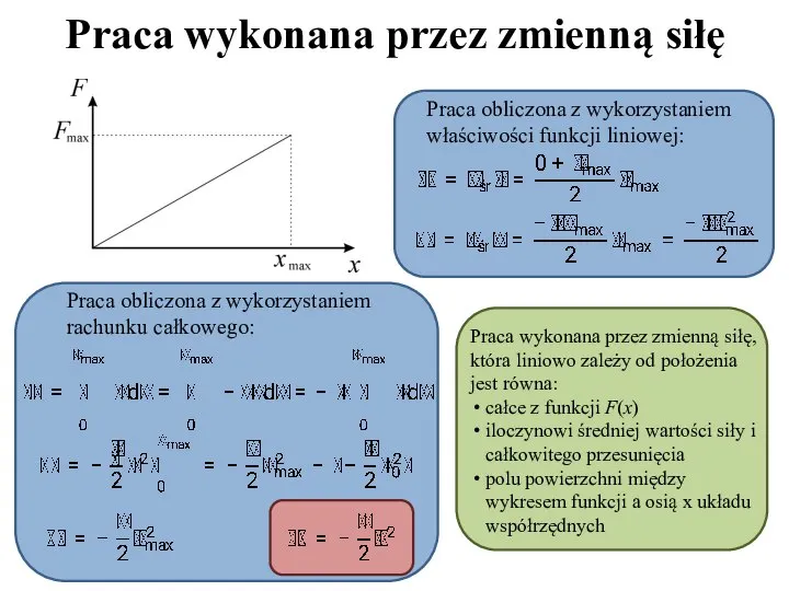 Praca wykonana przez zmienną siłę Praca wykonana przez zmienną siłę, która