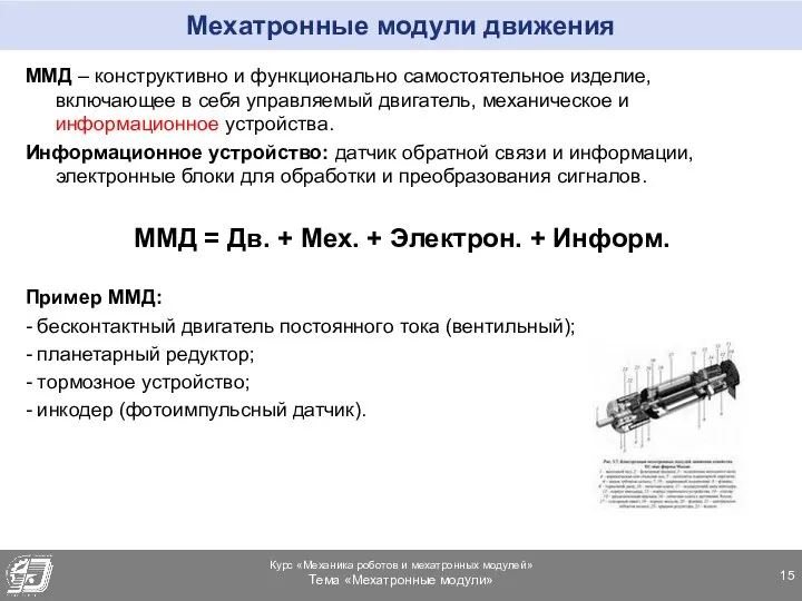 Мехатронные модули движения ММД – конструктивно и функционально самостоятельное изделие, включающее