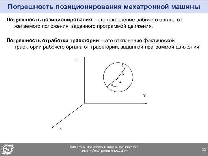 Погрешность позиционирования мехатронной машины Погрешность позиционирования – это отклонение рабочего органа