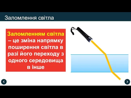 Заломлення світла Заломленням світла – це зміна напрямку поширення світла в