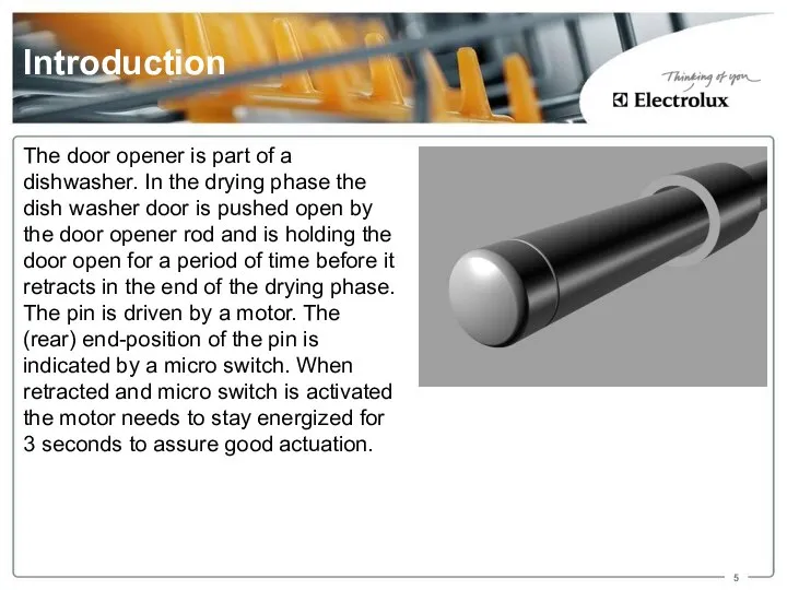 Introduction The door opener is part of a dishwasher. In the