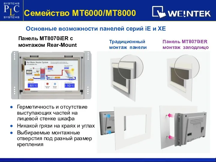 Семейство МТ6000/МТ8000 Панель MT8070iER с монтажом Rear-Mount Герметичность и отсутствие выступающих