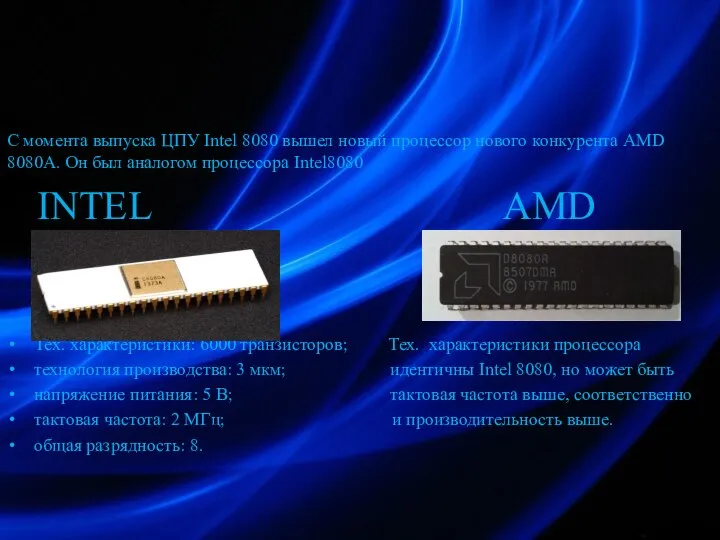 С момента выпуска ЦПУ Intel 8080 вышел новый процессор нового конкурента