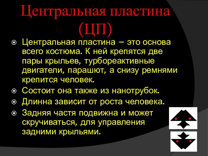 Центральная пластина (ЦП) Центральная пластина – это основа всего костюма. К