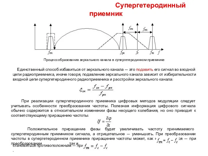 Супергетеродинный приемник Единственный способ избавиться от зеркального канала — это подавить