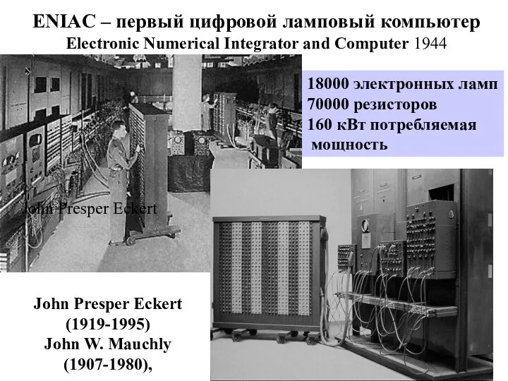 ENIAC – первый цифровой ламповый компьютер Electronic Numerical Integrator and Computer