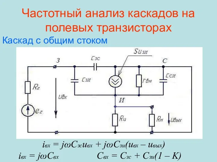 Частотный анализ каскадов на полевых транзисторах iвх = jωСзсuвх + jωСзи(uвх