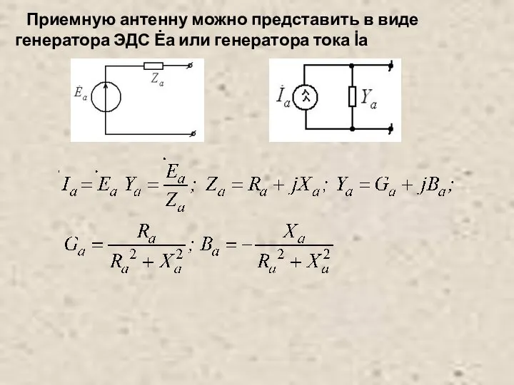 Приемную антенну можно представить в виде генератора ЭДС Ėа или генератора тока İа