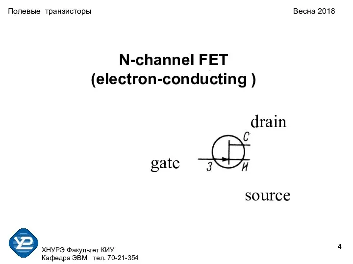 ХНУРЭ Факультет КИУ Кафедра ЭВМ тел. 70-21-354 Полевые транзисторы Весна 2018
